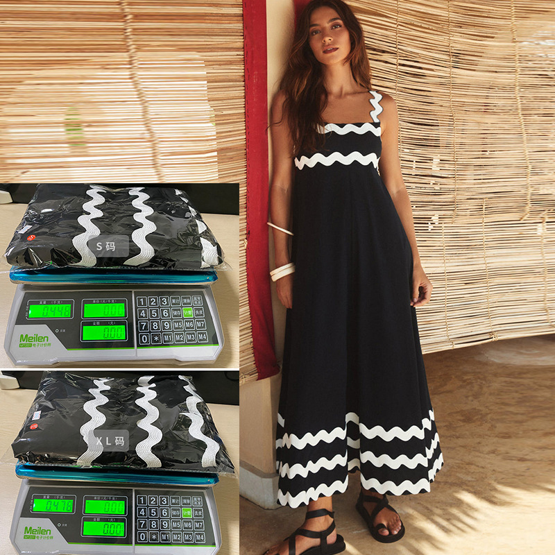 Womens HighEnd 2024 SpringSummer New Strap Dress Printed Long Dress for Women