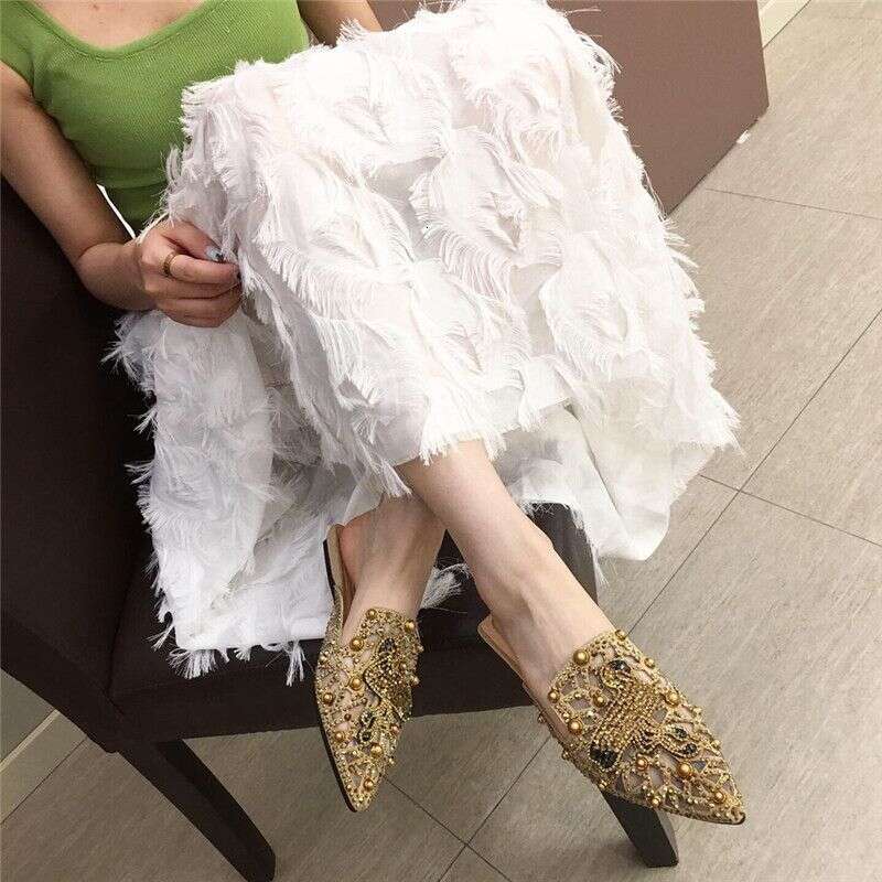 Mesh Hollowed-Out Half-Slippers For Women 2024 New Summer Pointed Flat-Bottomed Outdoor Fairy Low-Heeled Muller Slippers