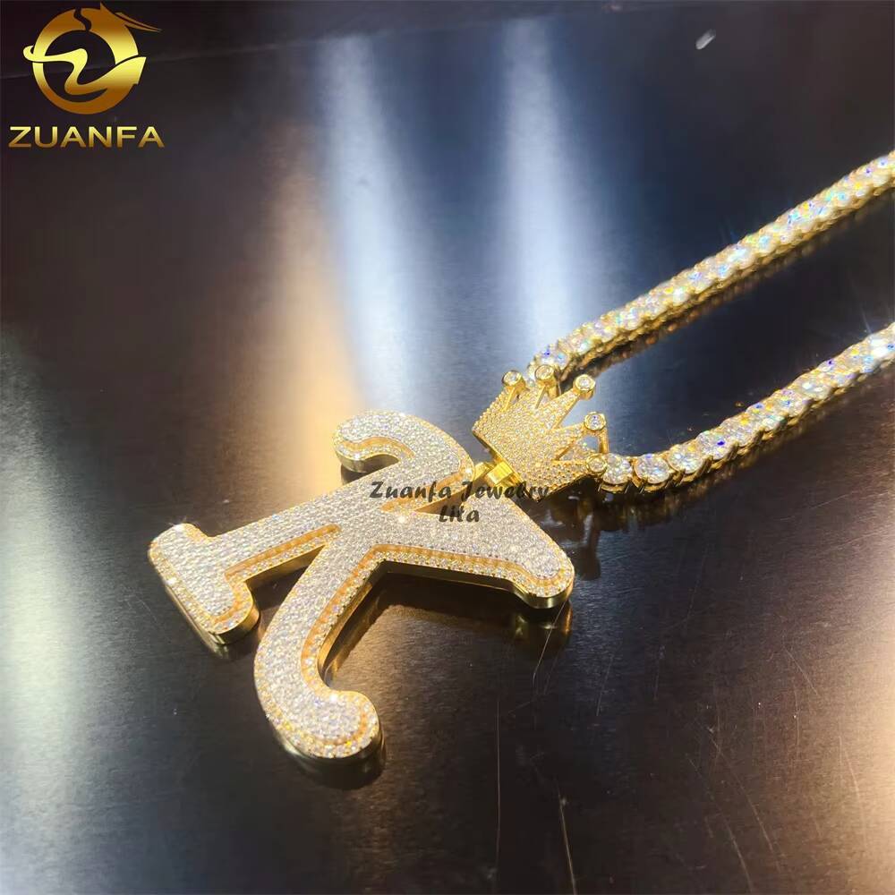 Wholesale Price Hip Jewelry Iced Out Silver Crown Bail Initial Letter K Mens Vvs Moissanite Custom Name Pendant