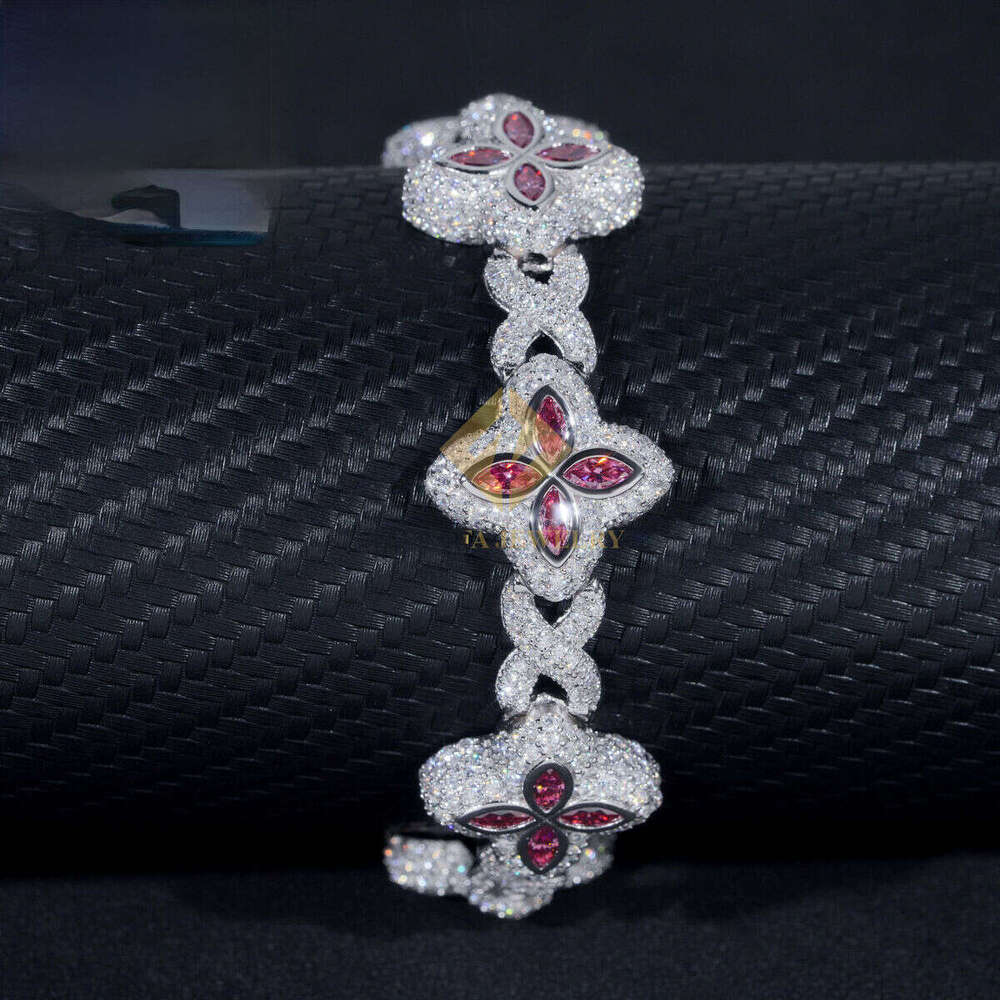 Fashion Trifolia Bracelet, Pure Silver-Gold Plated Morganite Jewelry, Cuban Chain Necklace