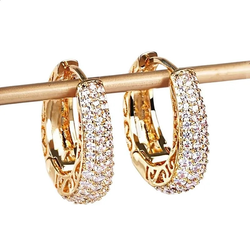 Huitan Hollow Gold Color Hoop Earrings for Women Paved CZ Stone Trendy Female Circle Earrings Statement Jewelry 250904