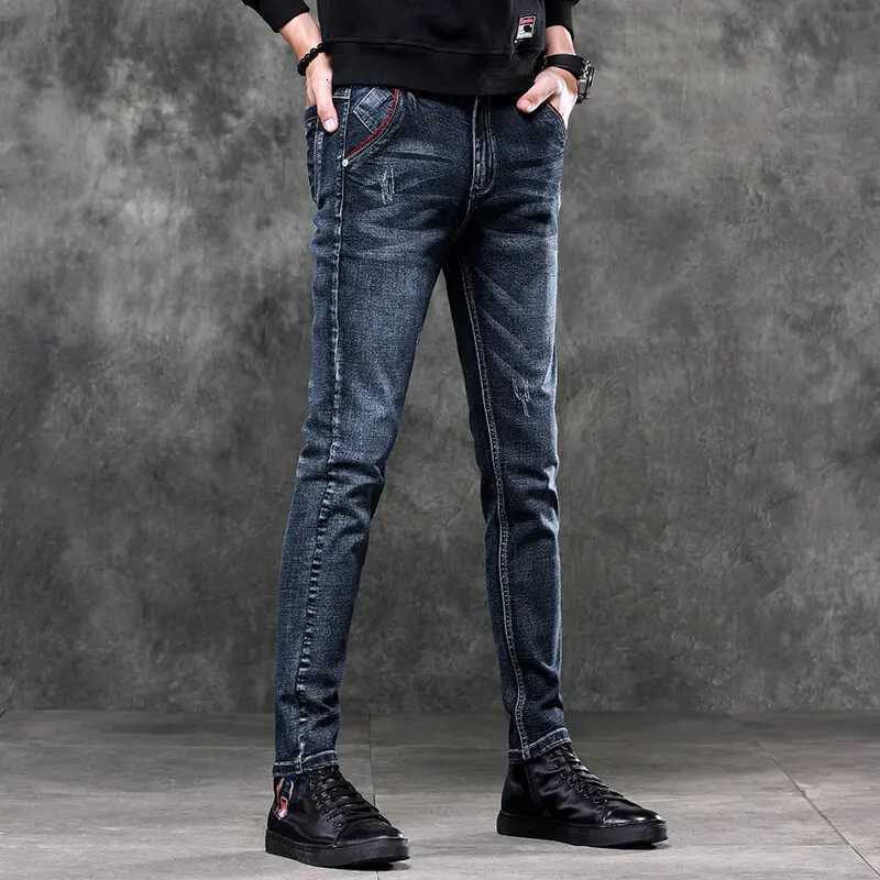 Fashion European American Style Stretch Men Jeans Luxury Mens Denim Pants Slim Straight Deep Blue Gentleman Size 2838 Slacks W250905