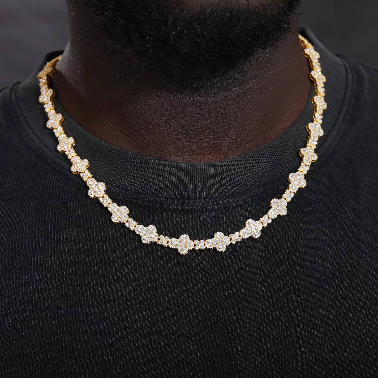 New Cross Collection Pass Diamond Tester 10mm Moissanite Cross Link Chain 925 Sterling Silver Jewelry Four Leaf Clover Necklace