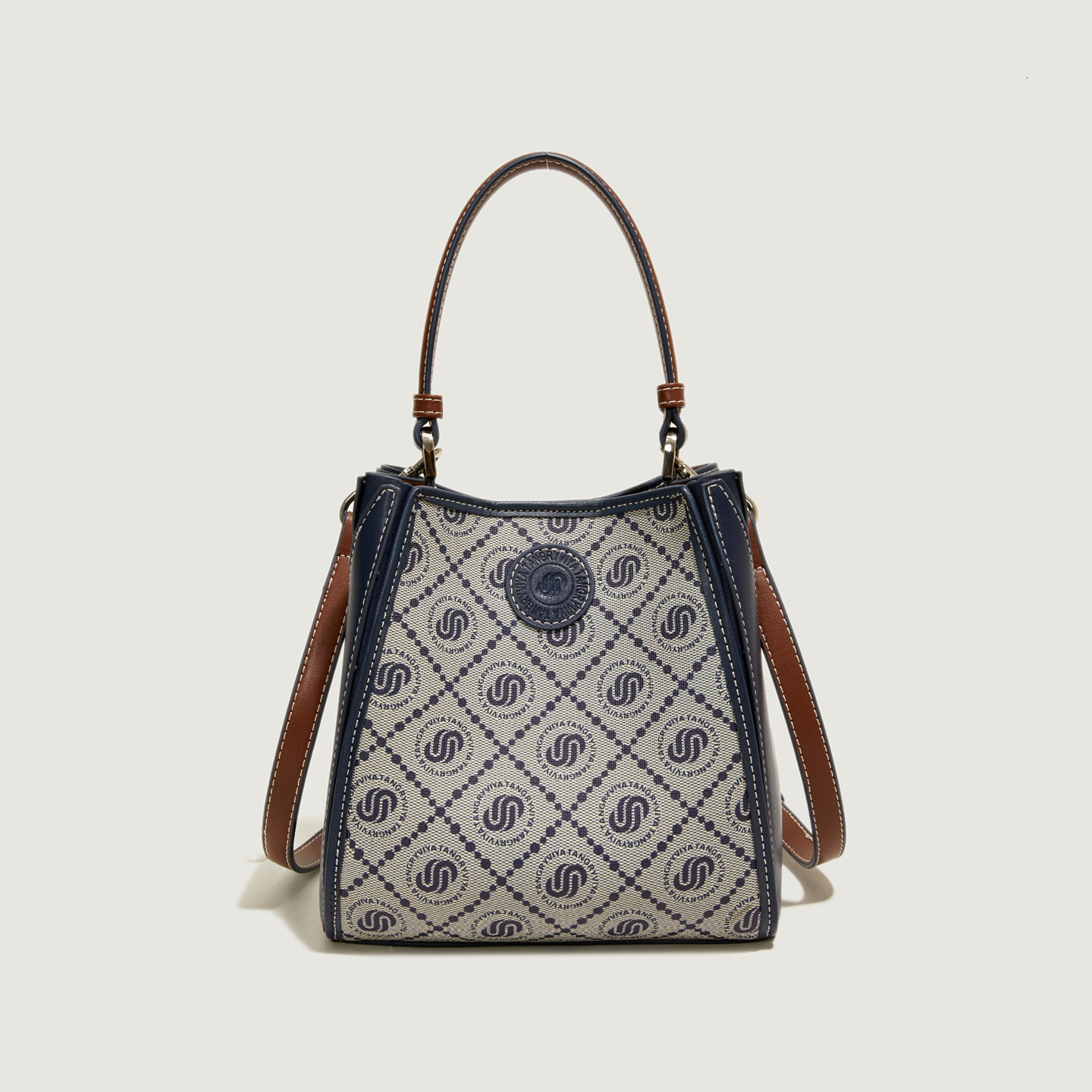 2025 New Fashionable Retro Bucket Bag Color Block Printed Crossbody Bag Designer Women's Handbag