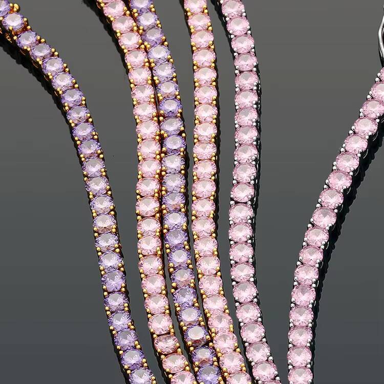 GZYS JEWELRY 35mm Multi Color Rose Gold Plated Moissanite Diamond Tennis Necklace Set Jewelry Tennis Chain