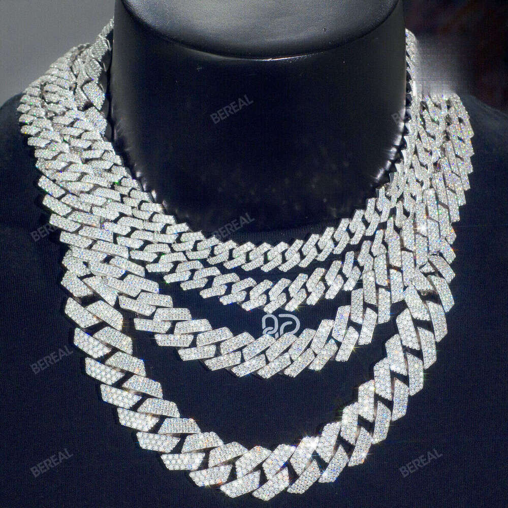 8mm 10mm 12mm 14mm Vvs Moissanite Chain Necklace Men's Hip-Hop Iced Out Sier Cuban Bracelet