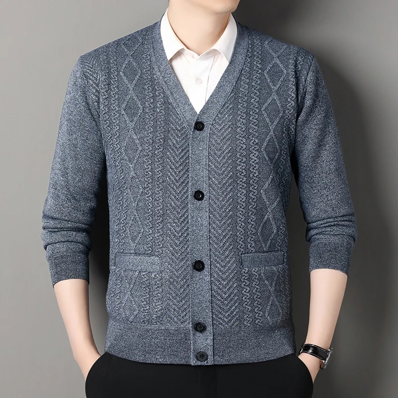 Mens Casual Cardigan Jacket Vneck Sweater Autumn Winter Clothes Button Knit Cardigans Knitting Sweaters Outwear 250905