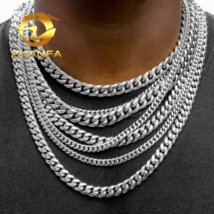 Wholesale Price 925 Silver Hip Hop Jewelry 8mm 10mm 12mm Miami Cuban Link Chain With Moissanite Clasp Cuban Necklace Bracelet