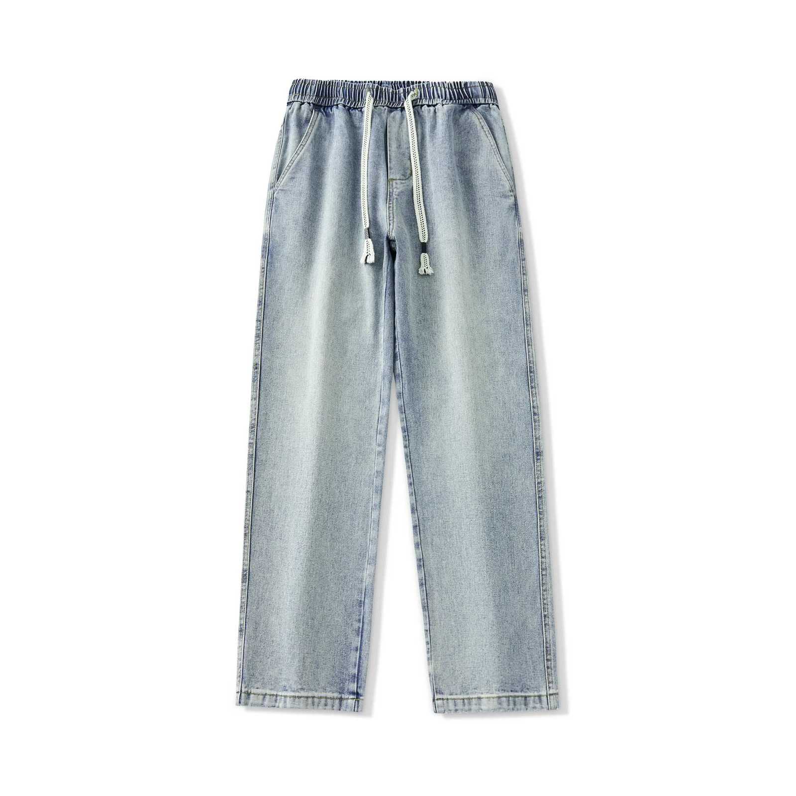 Elastic Waist Wide Leg Mens Jeans Straight Leg Fall and Winter Loose Leg Jeans Trend Pants W250905