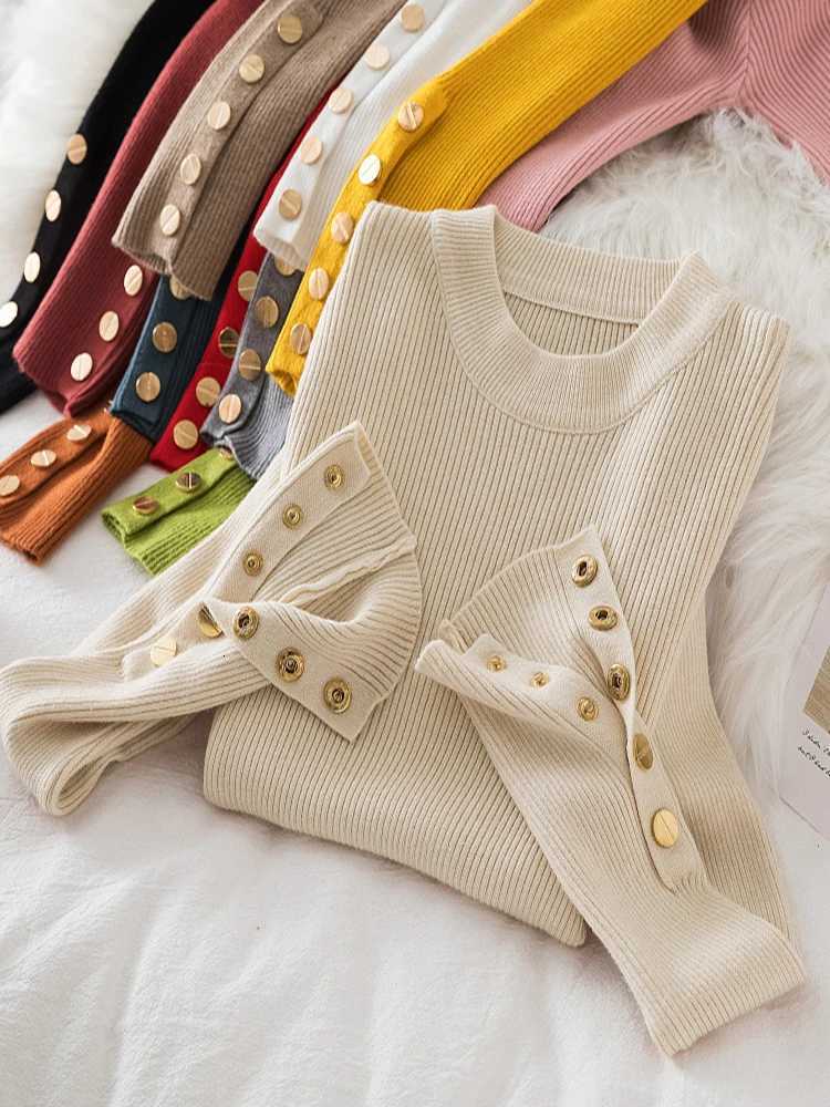 Womens Thiened Khaki Sweater Pullovers 2023 Autumn Winter Casual een Fiber EcoFriendly Ladies Knitted Tops Z250905