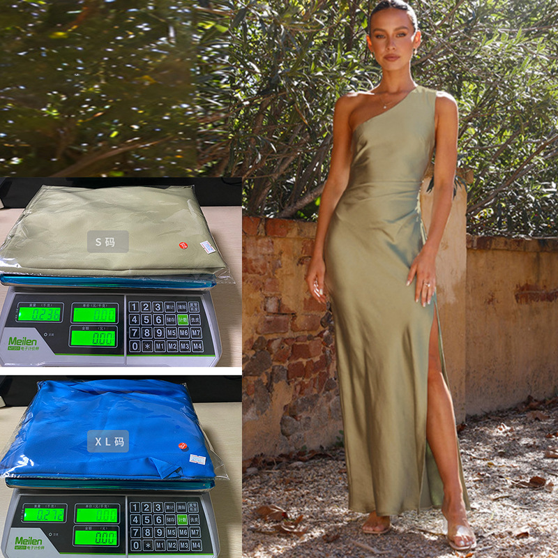 2024 Spring Summer Elegant Slim Fit OneShoulder Socialite Style Split Sexy Satin Dress for Women