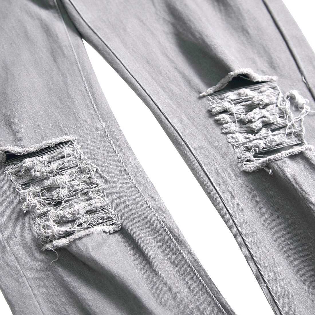 Mens Gray Casual Slim Fit Jeans Ripped Decoration Fashion Jeans 577 W250905
