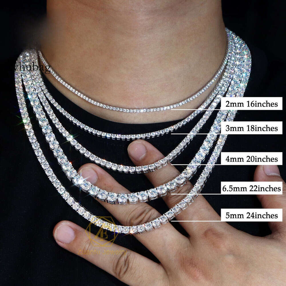 Hip Hop Jewelry High Quality VVS Sier 2mm 3mm 4mm 5mm 6.5mm Moissanite Tennis Chain Necklace