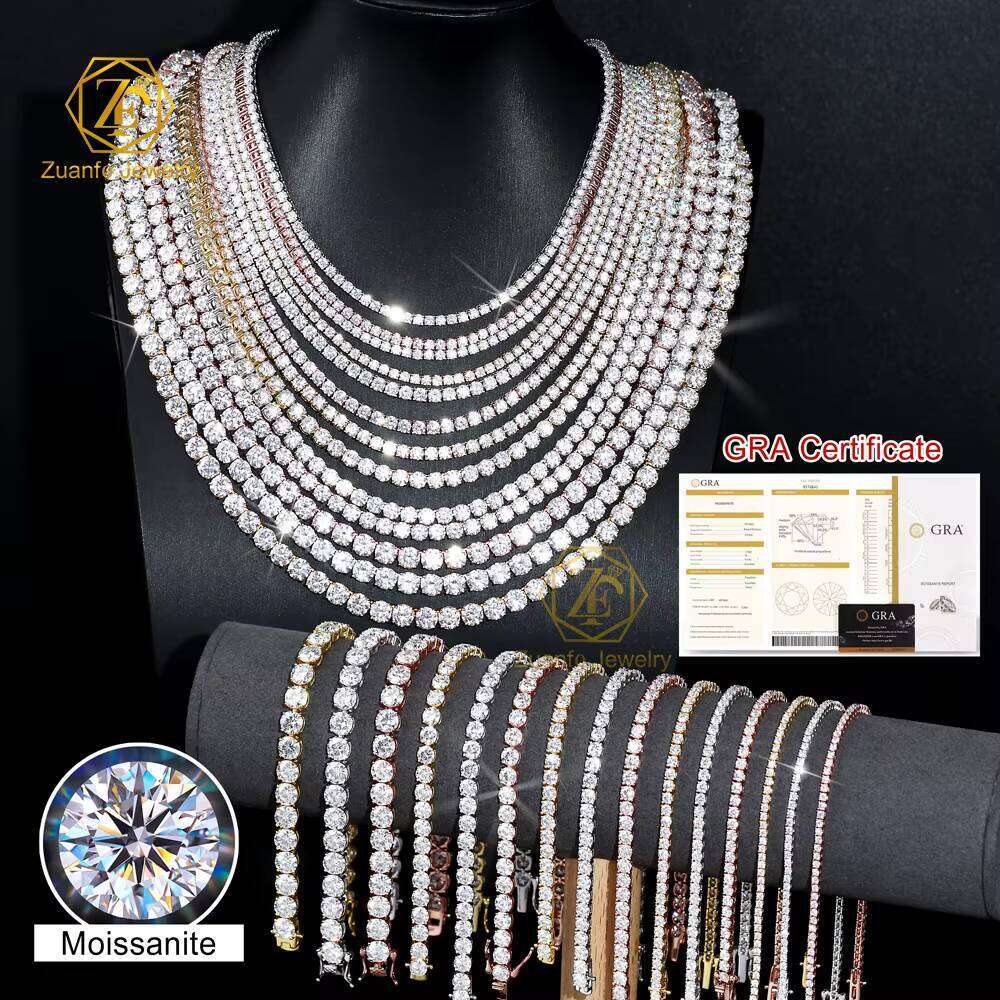 Best Wholesale Price Sier White Gold Plated Tennis Chain VVS Dia Iced Moissanite Necklace 2mm 3mm 4mm Hip Hop