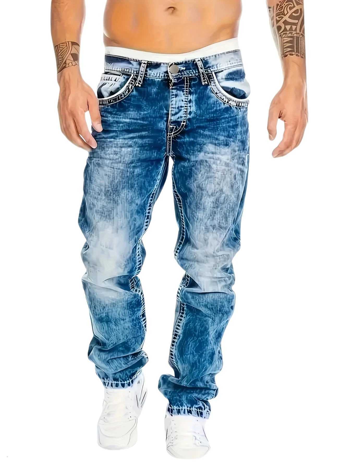 pc Mens Casual SlimFit Stretch Jeans Fashionable StreetStyle Gradient Denim Pants with WashedOut Look Regular Fit Machin W250905