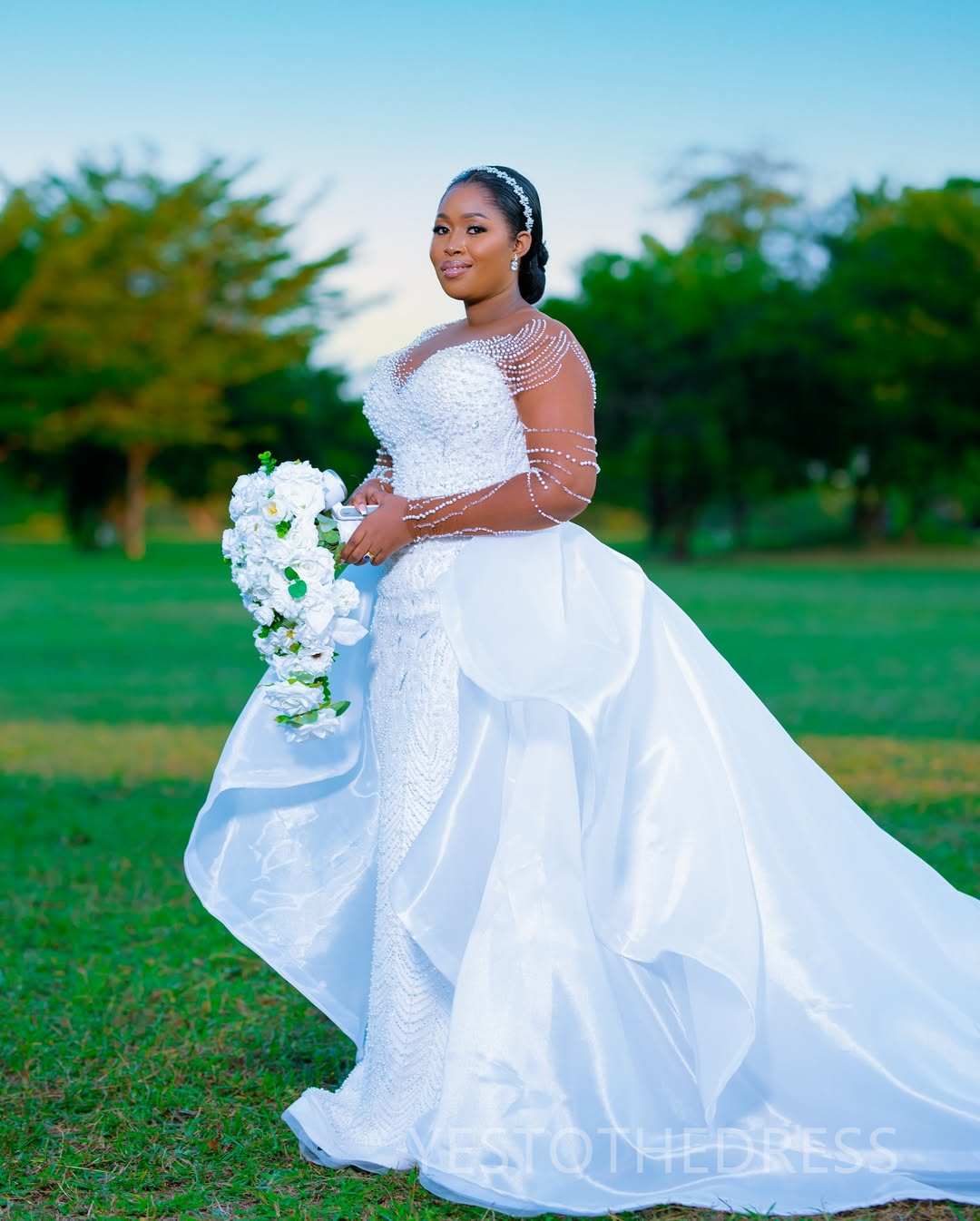 2025 Plus Size Wedding Dress Bridal Gowns For Bride Mermaid Detachable Train Illusion Long Sleeves Pearls Beaded Lace Bridal Dress For African Black G