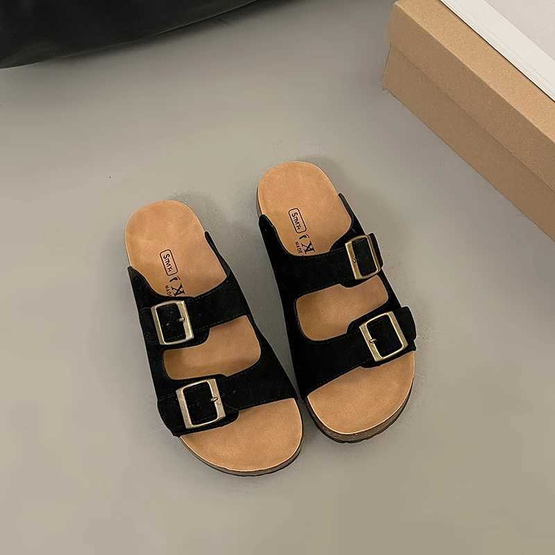 Fashion Cork Women Sandals New Soft Sole Suede Mules Slippers with Arch Support House Open Toe Flats Outdoor Beach Slide Shoes W250905