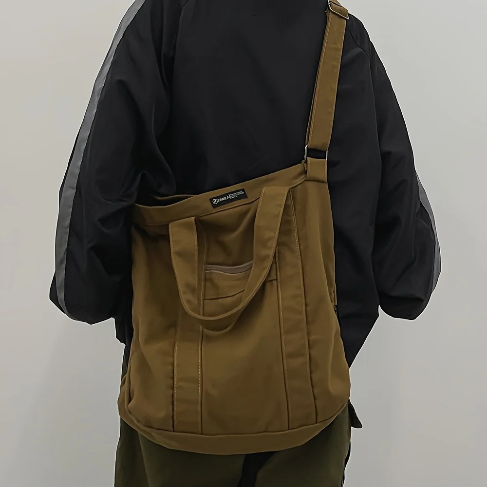 Retro Day Canvas Bag Diagonal Span Mens Leisure Handbag Personality Fashion Solid Color Shoulder Bag 250905