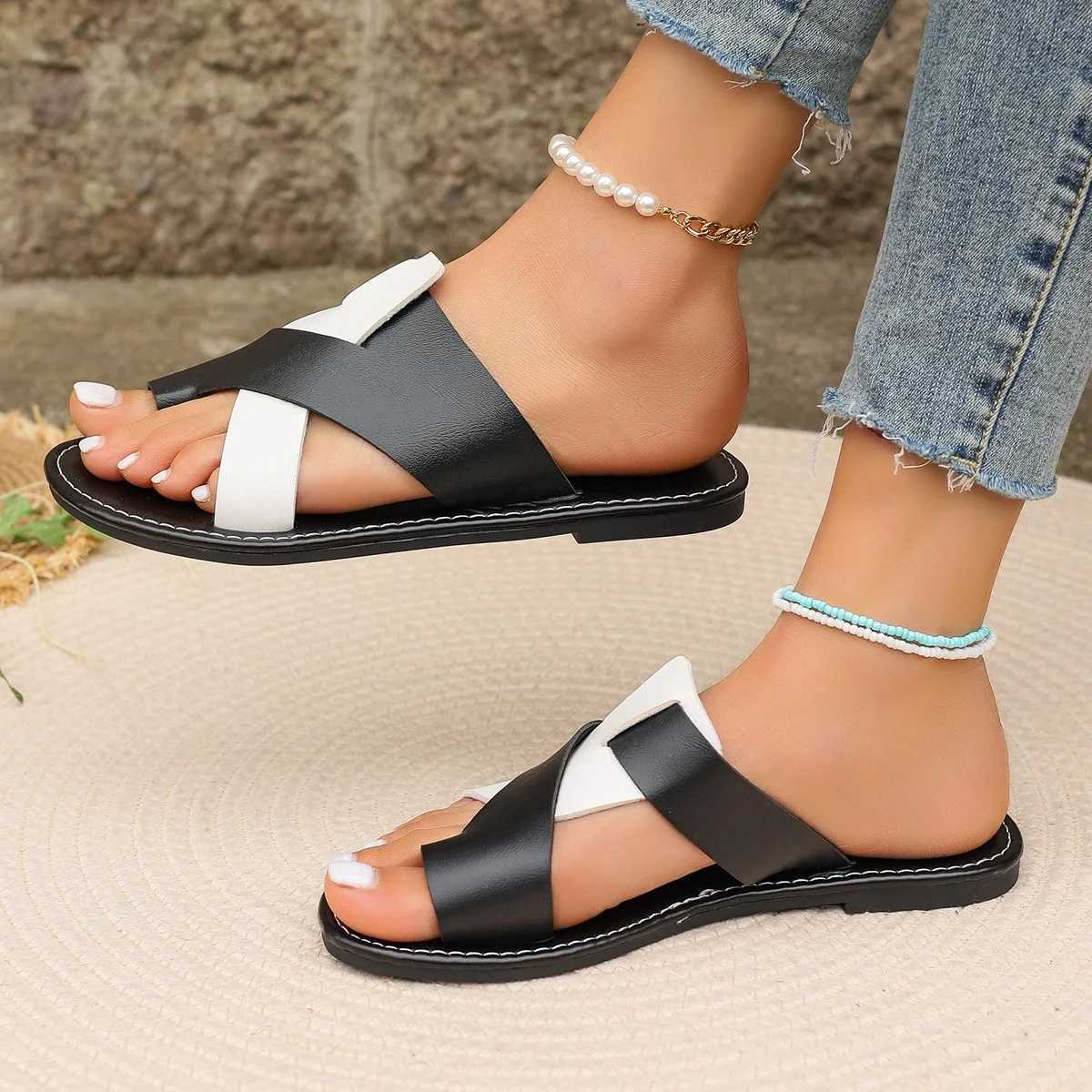Womens 2024summer New Flat Nonslip PU Waterproof Womens Shoes Outdoor Casual Comfortable Beach Dress Womens Slippers Large Size W250905