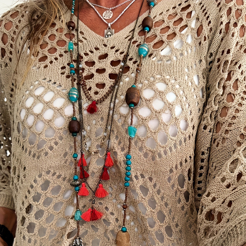 Designer Clothing Women's Solid Color Hollow Knit Sweater