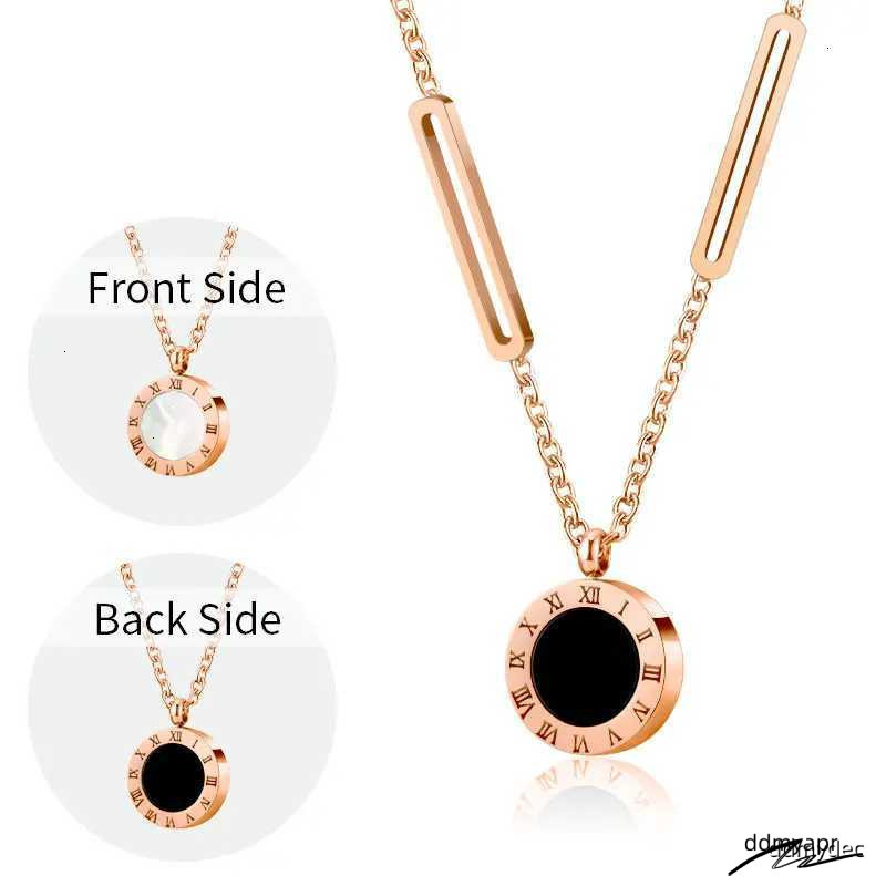 PAXA Stainl Steel Ran Numeral Black White Shell Necklace For Wen Ddmydec Fashion Round Pendant Chain Collar Fem Party Jewelry Ddmydec