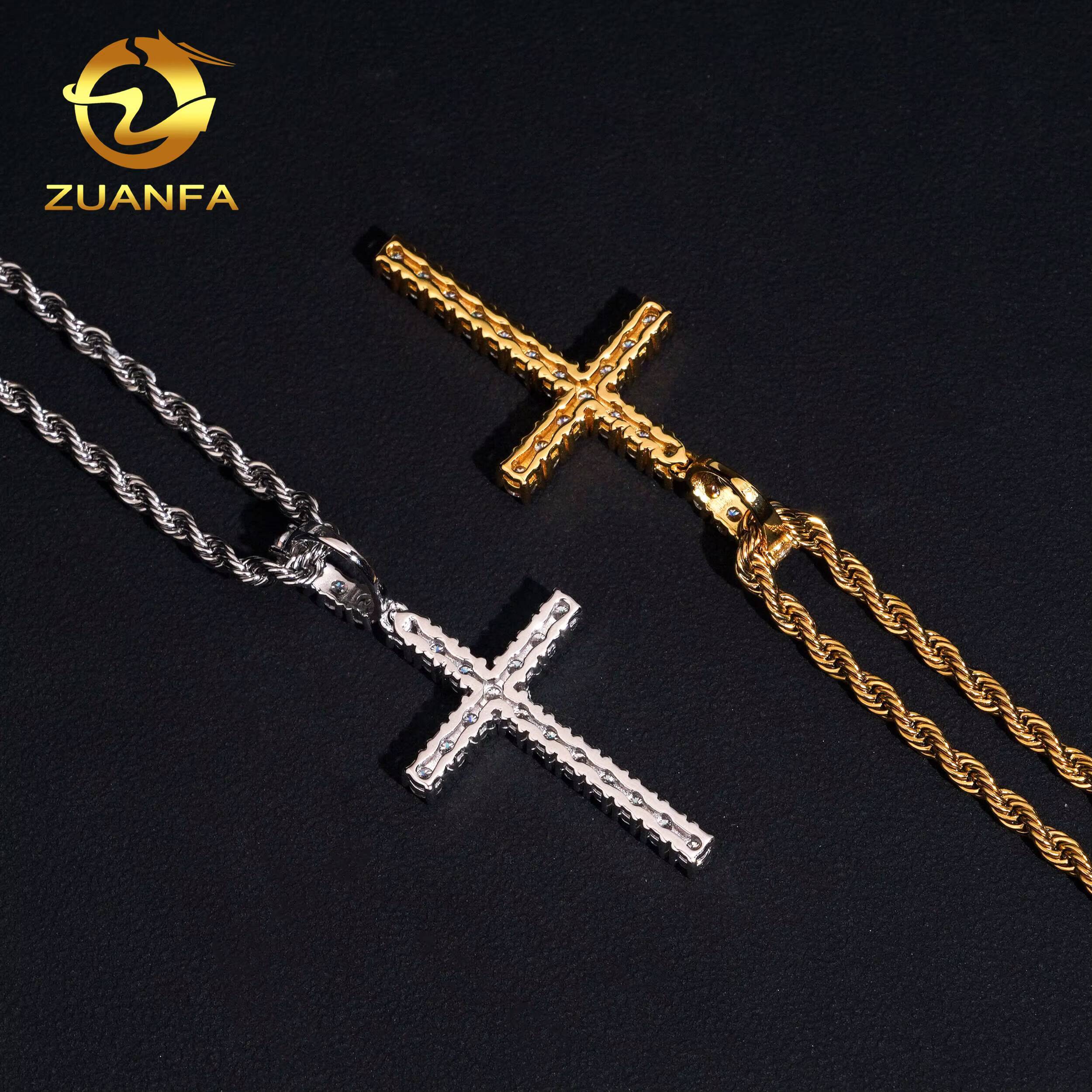 USA Local Stock Fast Shipping Small Cross Pendant 925 Silver Moissanite Pass Diamond Test Gold Plated Cross Charms Pendants