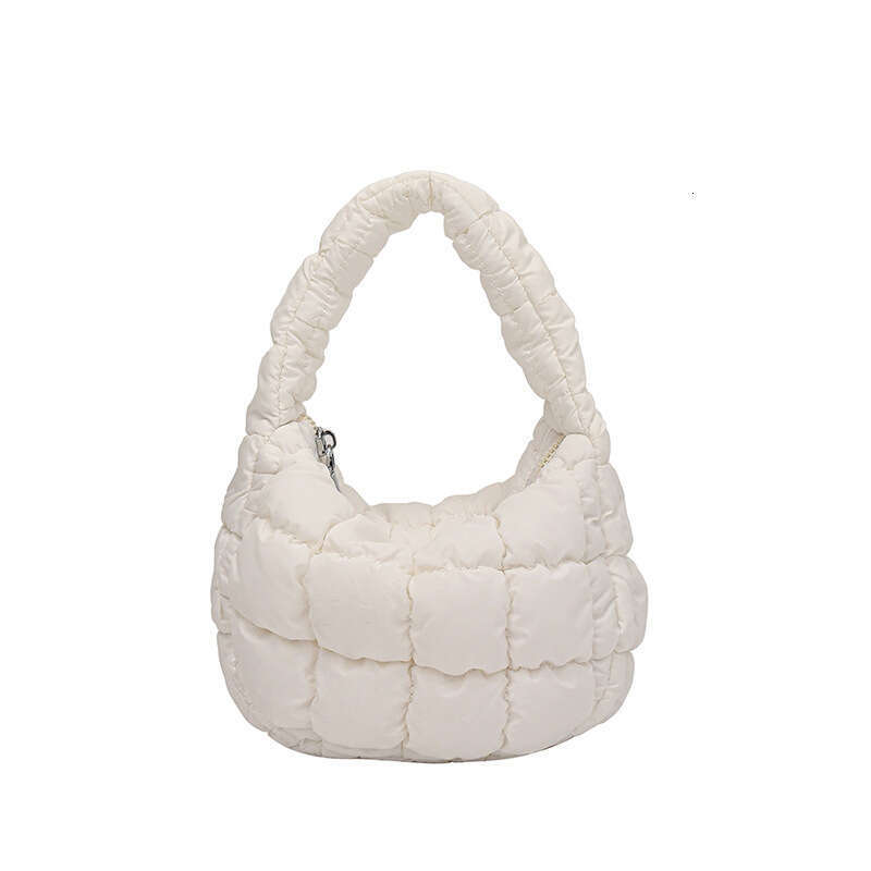 2025 New Down Cotton Jacket Niche Design Mini Handbag for Women Korean Plaid Wrinkled Cloud Bag