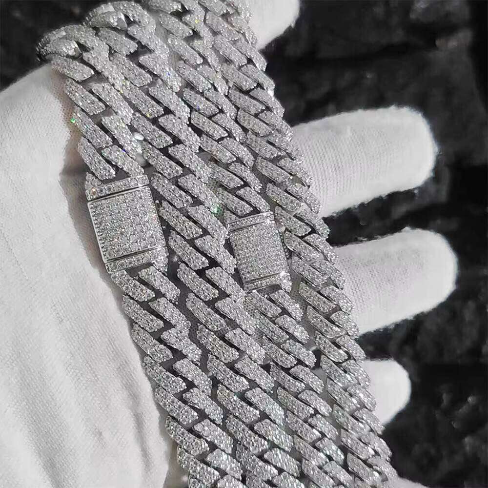 Factory Stock OEM ODM Moissanite Fine Jewelry 12mm Sterling Sier Men Hip Hop Women Cuban Link Chain Necklace