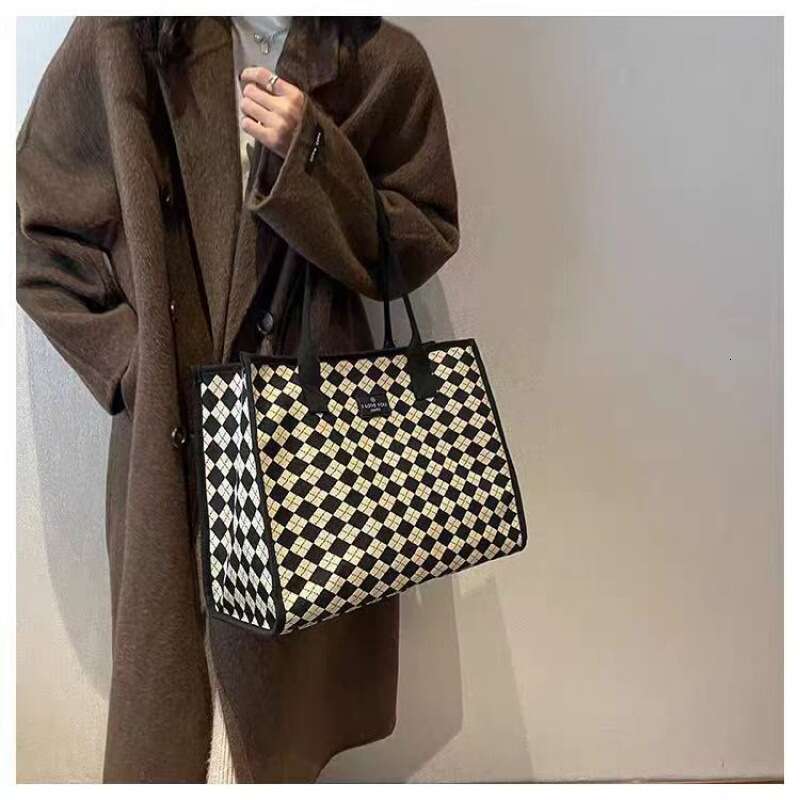 Canvas Women, Large Capacity Plaid Versatile Shoulder for Students, Commuting, Handbag, Tote, Mommy Bag