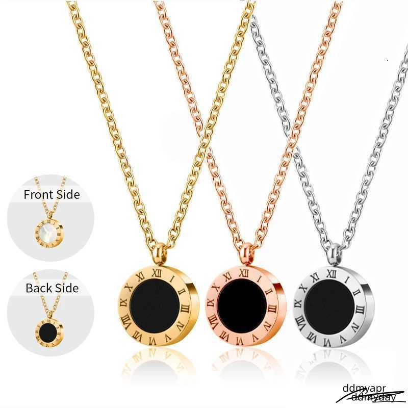 Stainl Steel Ran Numeral Black White Shell Necklace For Wen Fashion Round Pendant Chain Collar Fem ddmyday Party Jewelry ddmyday