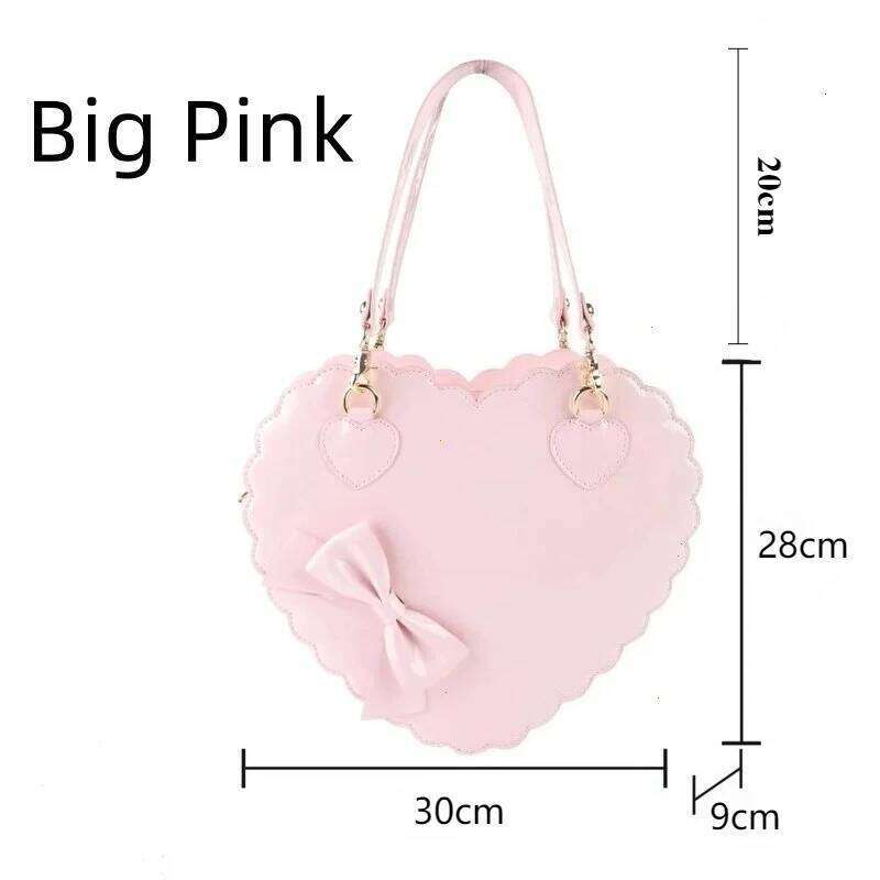 PU Heart Lolita Handbags Girls Bowknots Decor Japanese Shoulder Bags Two Sized Kawaii Shell Purses Cute Pink Messenger Bag Gifts