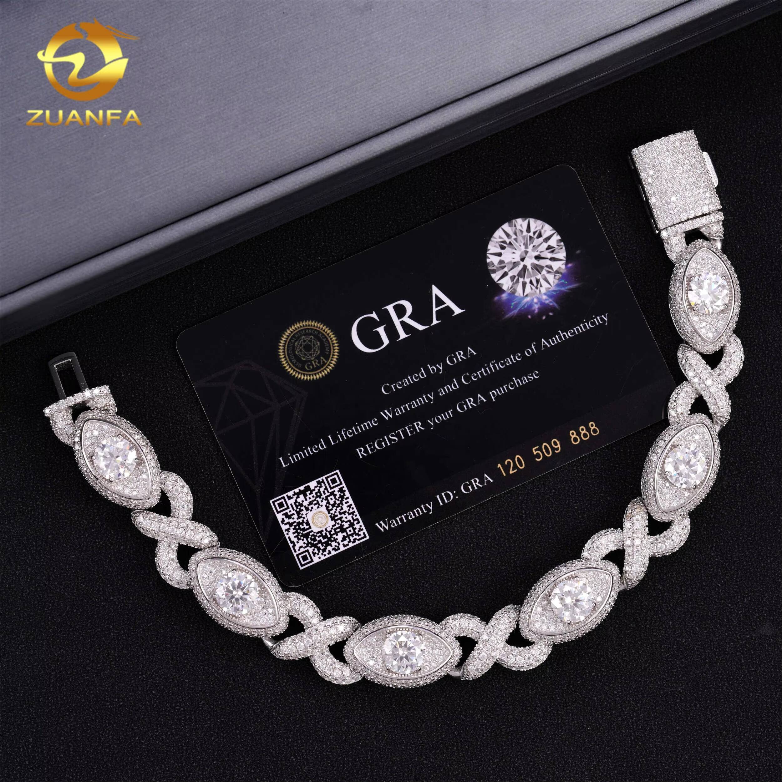 New Trendy Custom 13mm Hip Hop Iced Jewelry 925 Sterling Silver Fully Iced Out VVS1 Moissanite Diamond Evil Eyes Cuban Bracelet