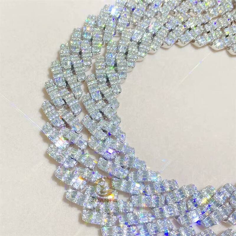 Iced Out Men Fashion Bling Jewelry Rapper Chain 18mm Vvs Moissanite baguette Diamond Cuban Chain