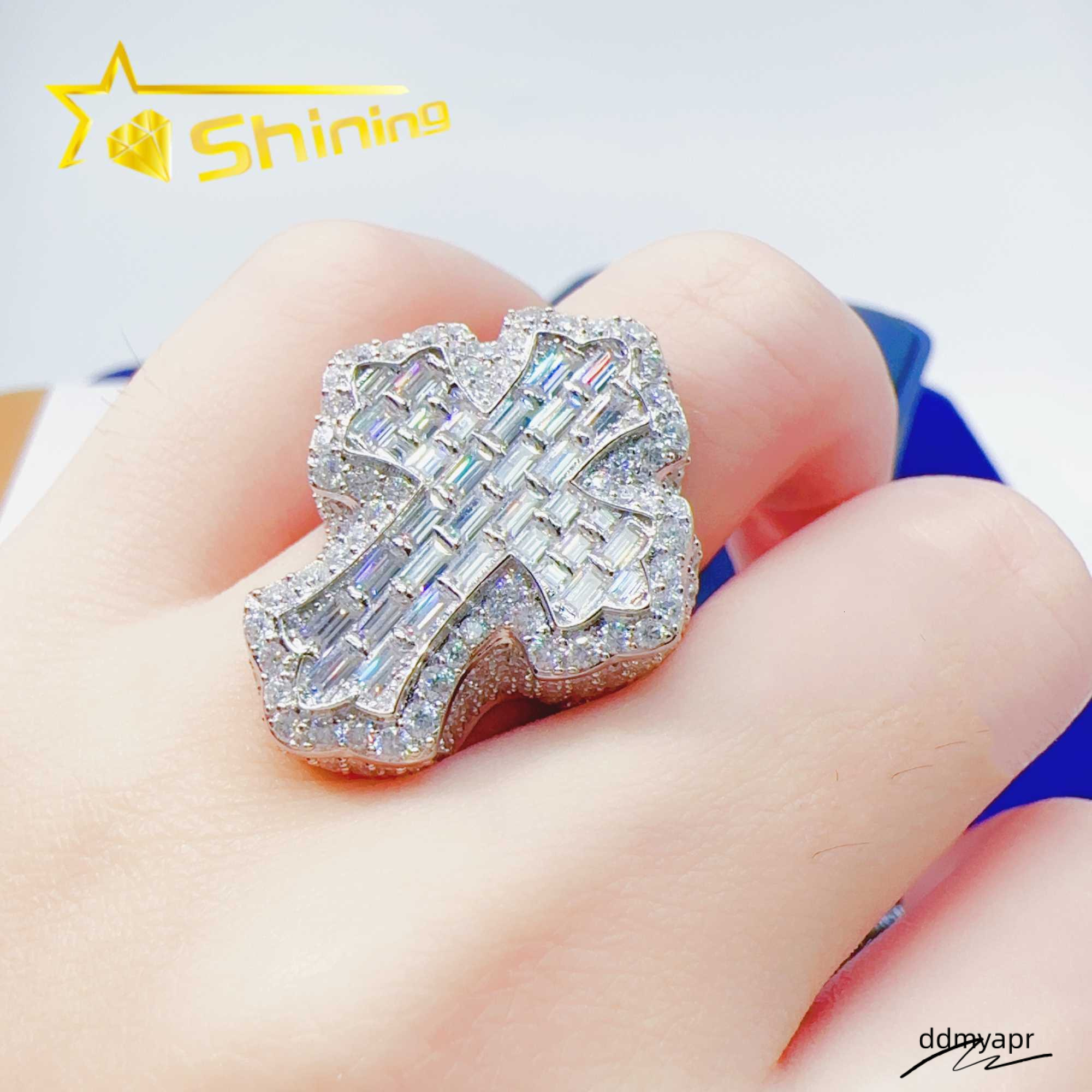 Iced Out Sterling Sier Hip Hop Moissanite Ring ddmyday Men Custom Cross Finger Rings ddmyday ddmyday ddmyday ddmyday