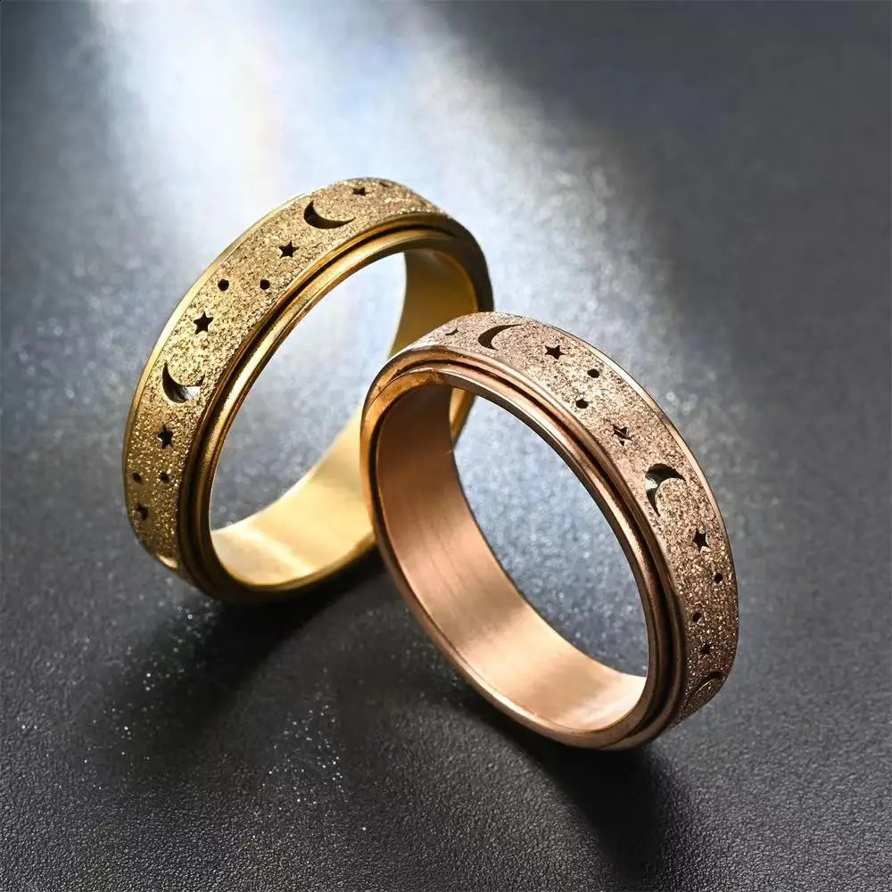 1Pc Stainless Steel Spinning Rotating Rings For Women Men 6MM Rotatable Moon And Star Fashion Ring Finger Jewelry 250904