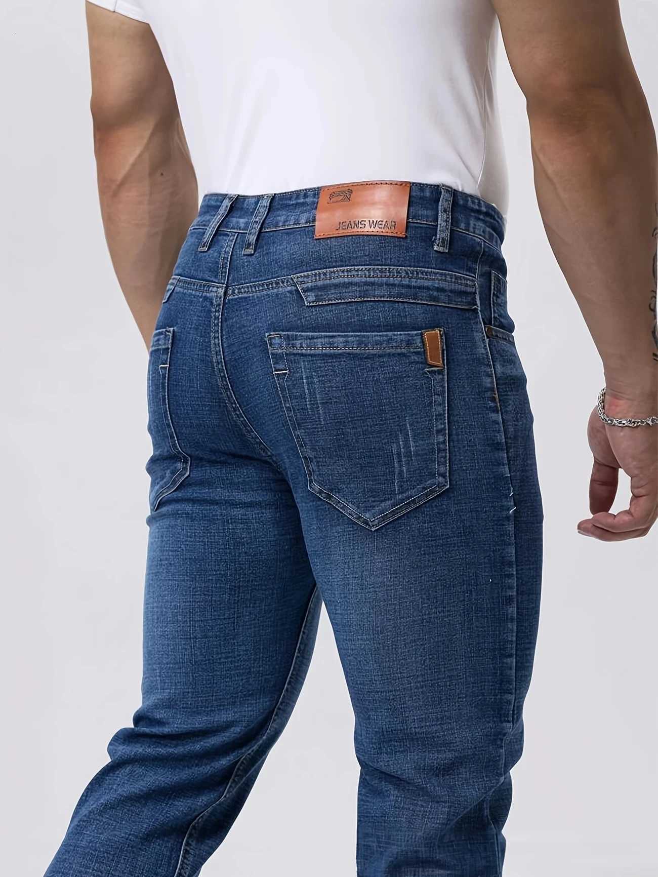 2025 New Business Mens Jeans Casual Straight Stretch Fashion Classic Blue Work Denim Trousers Male Brand Clothing 2940size W250905