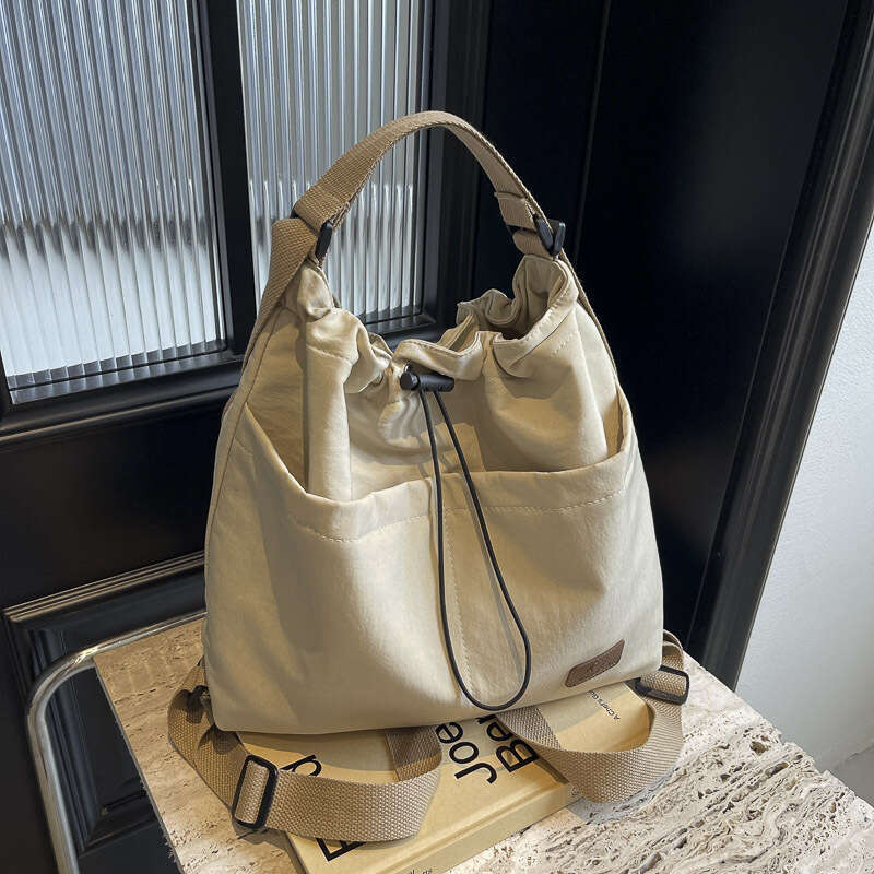 Large Capacity Bucket Canvas Drawstring Single Shoulder Crossbody Tote Bag Women's Multifunctional Backpack Autumn New Style