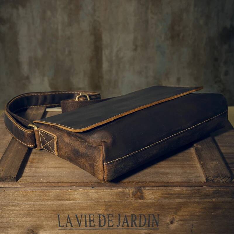 Vintage Genuine Laptop Briefcase Men's Cowhide Leather Office Document Cross body Daily Shoulder Messenger Bag high-quality