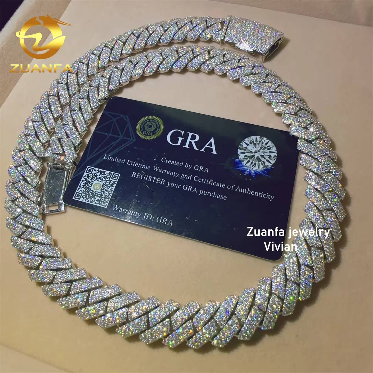 15mm VVS Moissanite Diamond Iced Out Sterling Silver 925 Cuban Link Moissanite Hip Hop Cuban Link Chain Necklace