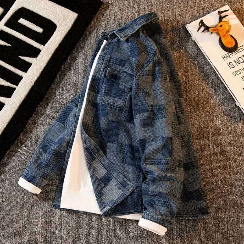 Denim Jackets Man Gray Splicing Autumn Cowboy Coat for Men in Lowest Price Trendy Size L Korean Popular Clothes Worn Outwear Y2k