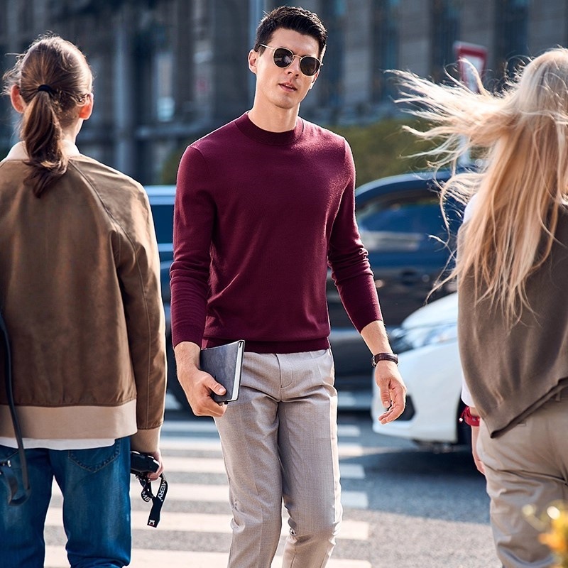 F1006 Spring and autumn new men's wool T-count worsted half-high collar sweater men's machine washable knitted bottoming shirt men's cl