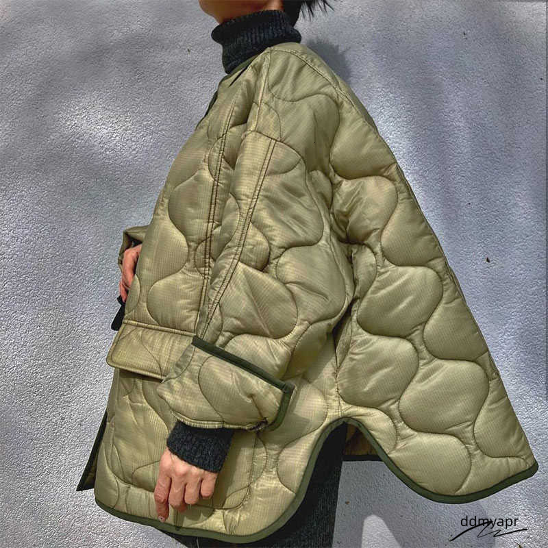 Women Army Green Winter Quilted Parkas Female Casual Long Sleeve Pocket Single Breasted Curved Hem Ddmydec Jacket Coat 211013 Ddmydec Ddmydec Ddmydec 