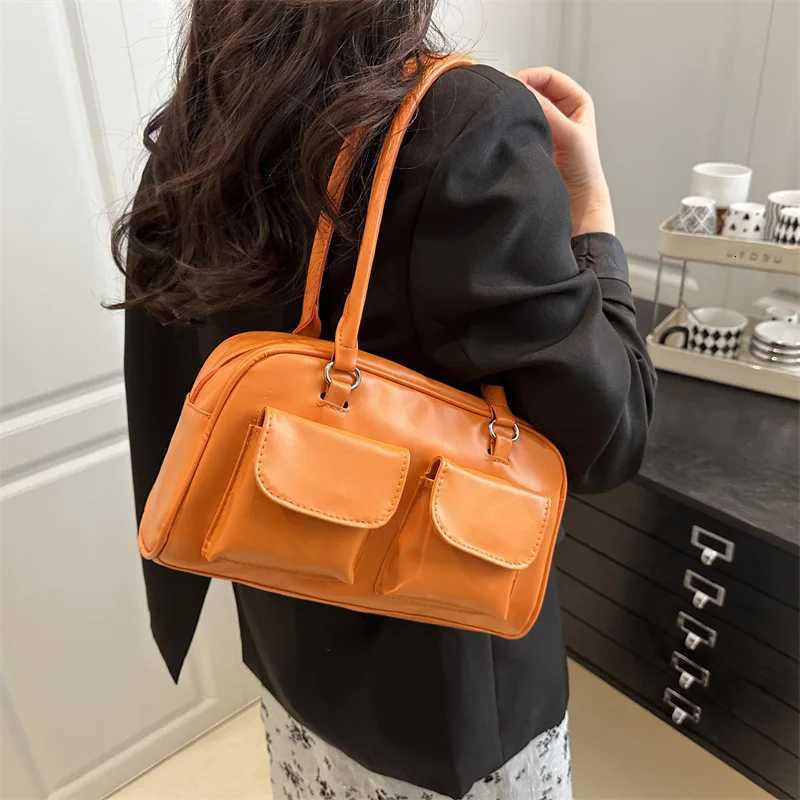 Casual Double Pocket Design Women Shoulder Bags Commuter Large Capacity Ladies Armpit Bag Fashion Pure Color Female Handbags Z250903