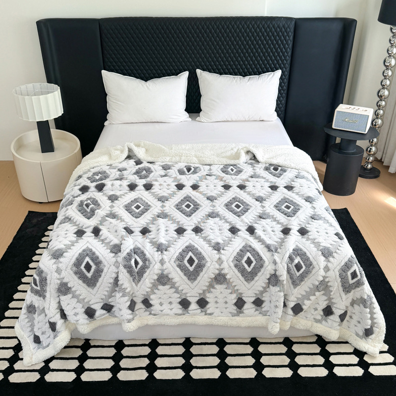 Free Shipping Light Luxury Jacquard Hollow Tafu Fleece Blanket Thickened Warm Nap Cover Carpet Lamb Fleece Double Layer Sofa Blanket
