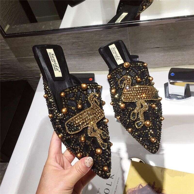 Mesh Hollowed-Out Half-Slippers For Women 2024 New Summer Pointed Flat-Bottomed Outdoor Fairy Low-Heeled Muller Slippers