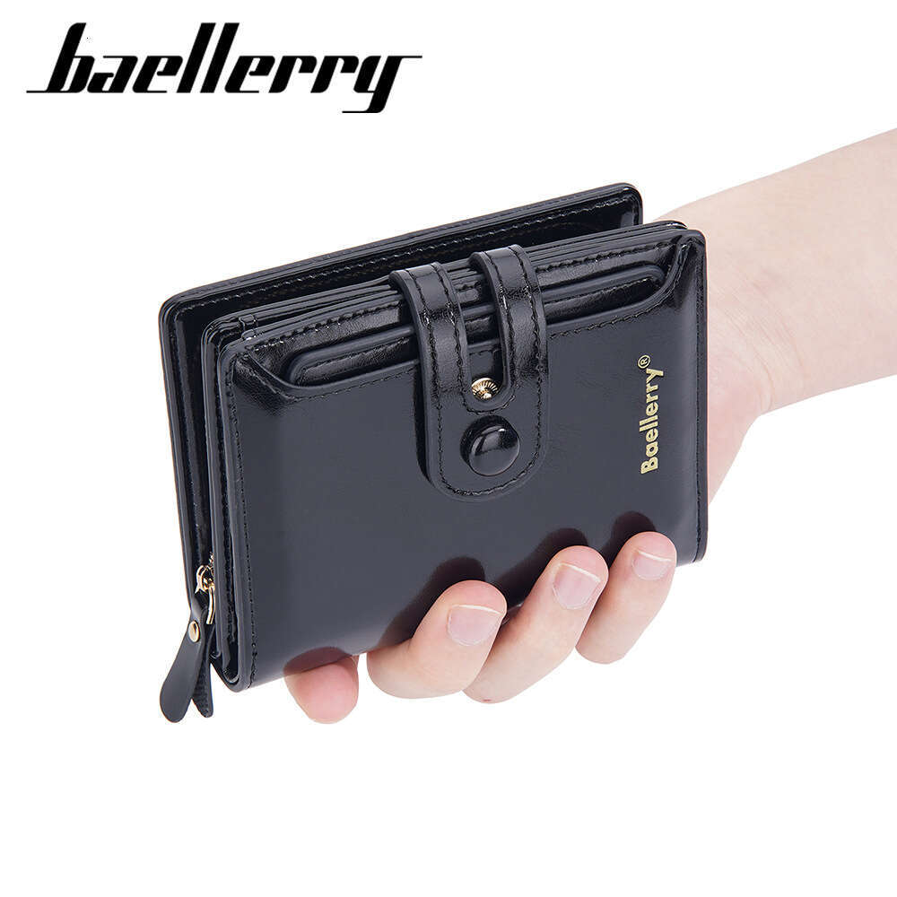 Baellerry New Women's Wallet Korean Version Oil Wax Leather Multi-Card Slot Buckle Short Zipper Coin Purse