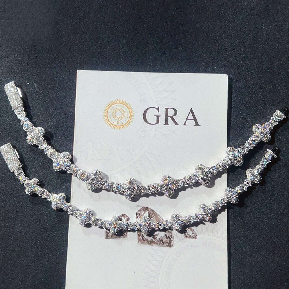 Iced Jewelry 10mm 13mm Sterling Sier GRA Certificate Silicon Stone Cuban Chain Cross Bracelet