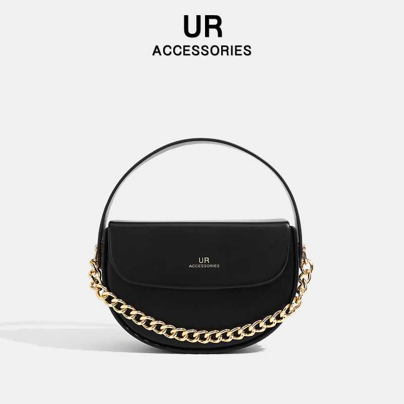 2025 New Small Premium Chain Handbag Single Cross Shoulder Half Round Simple Style Saddle Bag fashion Designer