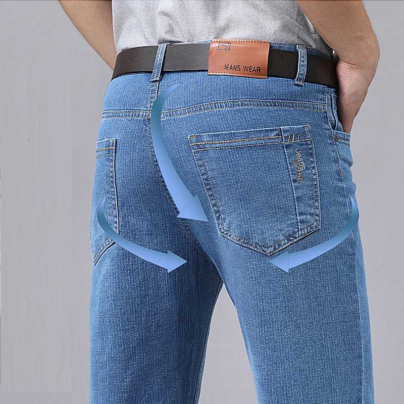Summer new mens micro elastic straight leg denim pants with shape and skin friendly business mens pants in multiple sizes W250905