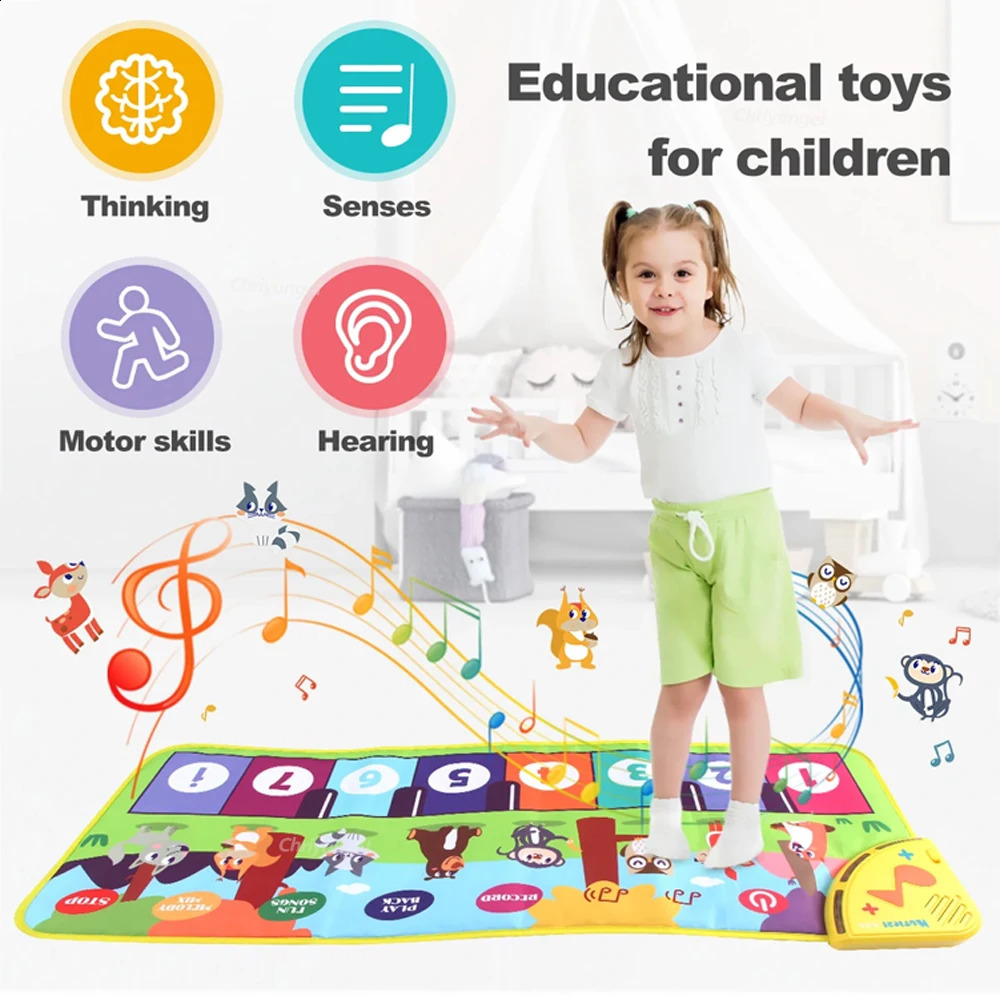 Piano Mat for Kids Toddlers Floor Keyboard Dance Mat Baby Fitness Play Animal Music Blanket Instrument Toys Girl Boy Gift 250904
